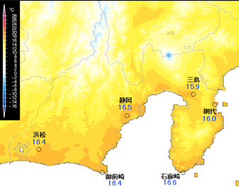 静岡県の年間平均気温平年値（℃）